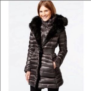 Laundry shelli segal fur lined hooded puffer coat